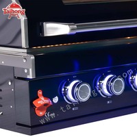 Barbecue à gaz encastrable en acier inoxydable noir, 6 brûleurs, cuisinière de cuisine extérieure avec couvercle en verre