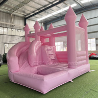 Location de châteaux gonflables roses en gros, château gonflable commercial arc-en-ciel pastel avec toboggan