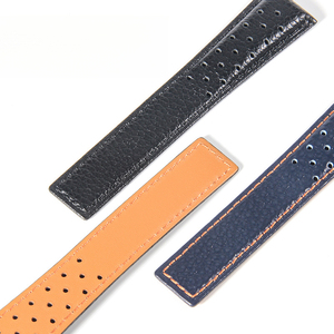 Bracelet de montre pliable en acier inoxydable massif pour Tag <span class=keywords><strong>Heuer</strong></span> <span class=keywords><strong>Monaco</strong></span> Gulf Series, bracelet de montre respirant en cuir de vache véritable, 22mm - Product Image 2