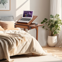 Table d'appoint mobile en forme de C en bambou Petit bureau mobile Table basse pour salon chambre à coucher Bureau d'ordinateur à domicile