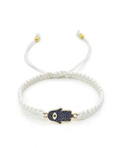 LC20260272 Bracelet artisanal en macramé tressé réglable pour femmes et hommes, motif œil bleu et main de Hamsa, vente en gros - Product Image 5
