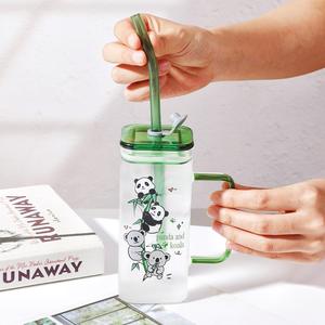 Üretici sevimli <span class=keywords><strong>Panda</strong></span> Lid yaratıcı cam bardak kapak ve saman ile isıya dayanıklı cam kupa cam saman ile çocuklar için - Product Image 3