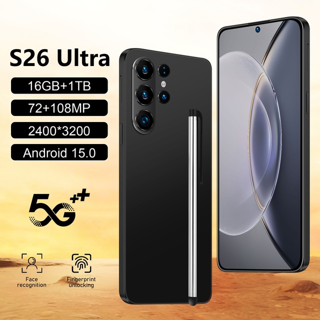 Ultra High End Original Unlocked S26 Ultra Smartphone 7.3 Inch Full HD Screen 16GB+1TB 108MP Rear Camera Face ID Large Memory