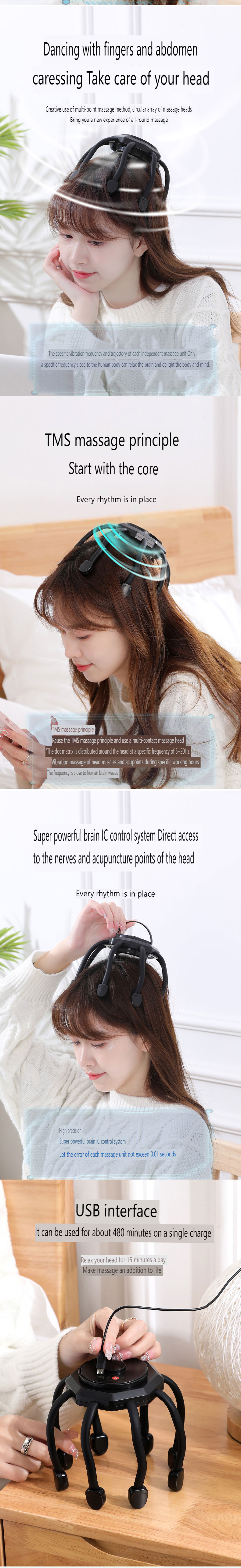 Rechargeable Electric Smart Vibrating Hair Growth  Octopus Scalp Wrap Around Head Massager for Stress Release