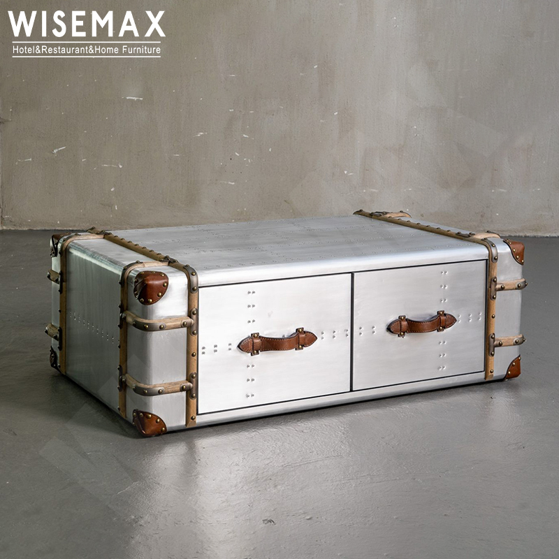 WISEMAX мебель, чайный столик в американском стиле, алюминиевые заклепки, журнальный столик квадратной формы с ящиком для бара, гостиной