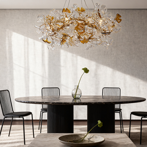 Lampadario in Rame con Decorazioni in Vetro a Forma di Foglia, Illuminazione Moderna di Alta Gamma Personalizzata per Soggiorno, Sala da Pranzo e Camera da Letto - Product Image 4