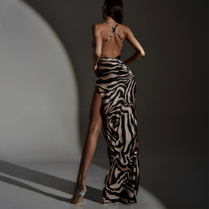 2025 mujer verano nueva moda Europeo Americano estampado leopardo Sexy cuello en V espalda descubierta Correa vestido Casual Lontural Frontg <span class=keywords><strong>Na</strong></span> - Product Image 4