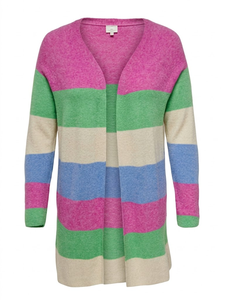 Cárdigan de punto con relieve y bloques de color en contraste para mujer, suéter de manga larga con frente abierto y bolsillos, abrigo informal para otoño e invierno - Product Image 2