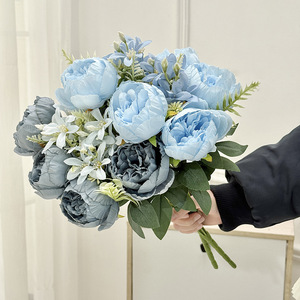 Fleur de pivoine artificielle, 9 branches, 6 têtes, en soie, haute simulation, décoration de mariage et de maison - Product Image 2