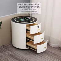 Table de Chevet Intelligente de Luxe Moderne avec Haut-parleur Intégré, Multifonctionnelle, Recharge Sans Fil, Lampe LED et Lecteur d'Empreintes Digitales