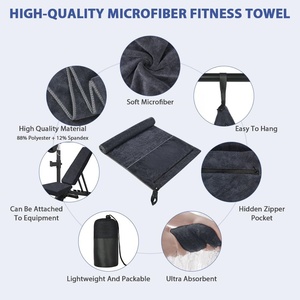 Serviette de sport en microfibre avec poche zippée, absorbante et à séchage rapide, couleur unie, pour la salle de sport et l'entraînement - Product Image 4
