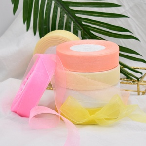 Pita Organza Chiffon Tulle Transparan Solid Bermotif Embos Dua Sisi Hanfan untuk Dekorasi Natal, Kemasan Bunga, Warna-warni - Product Image 2