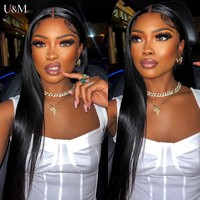 Perruque longue et droite avec dentelle frontale transparente, perruque en cheveux humains pour femmes noires