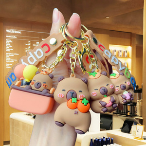 Cartoon 3D PVC Soft Rubber Car Key Chain Super Cute Creative Funny Calm Peaceful Brown Capybara Keychain