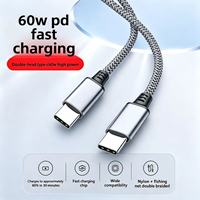 Câble d'alimentation Type-C vers Type-C 60W avec conducteur en cuivre pur et gaine en nylon pour téléphones mobiles - Charge rapide et transfert de données