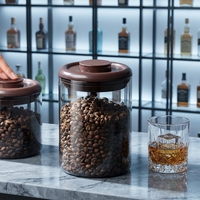 Bocal en verre hermétique personnalisé avec logo, pour café, avec couvercle ventilé, couleur ambre, 1200 ml, pour le stockage des grains de café, pot de conservation alimentaire avec couvercle pop-up