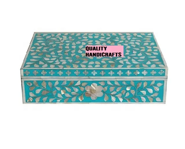 Melhor Qualidade Madeira Mãe de Pérola Caixa De Jóias Lindamente Crafted Floral Design Mop Inlay Box Presente Para O Amigo