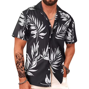 Chemise à manches courtes boutonnée 100% coton, motif personnalisé, matière personnalisée pour hommes, vêtements de plage <span class=keywords><strong>d</strong></span>'été, fabricant en gros, faible MOQ - Product Image 3