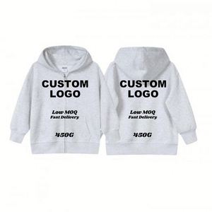 เสื้อฮู้ดเด็กพิมพ์ลายผ้าคอตตอนผสม 450 กรัม แบบซิป ไหล่ตก มีกระเป๋ากันน้ำ แจ็คเก็ตลำลองสำหรับเด็กเล็ก - Product Image 1