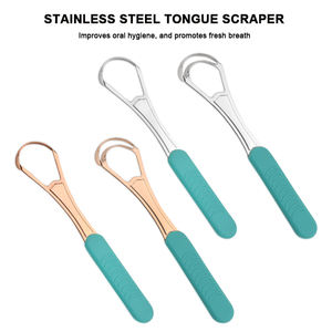 Sıcak satış çift katmanlı dil kazıyıcı paslanmaz çelik dil temizleyici ile silikon kolu ağız bakımı aracı kötü nefes azaltmak - Product Image 3