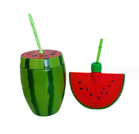 Gobelets jetables en gros de 500 ml en forme de fruits (pastèque, ananas, noix de coco, cactus) avec paille pour champagne et soda