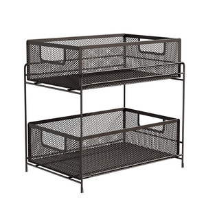 Ripai Kitchen Drawer Storage Rack 2 Tier Metal <b>Mesh</b> Pull Out <b>Basket</b> For Cabinet Spice Organizer Coffee Color - Product Image 4
