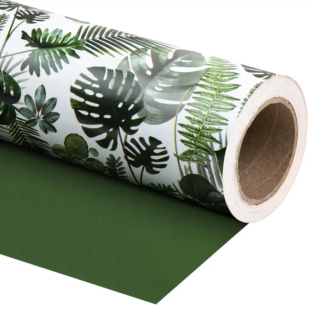30นิ้ว X 100ฟุตผู้ผลิตขายร้อนขายส่งสีเขียว Monstera ใบศิลปะกระดาษสุขสันต์วันเกิดกระดาษห่อสำหรับบรรจุภัณฑ์
