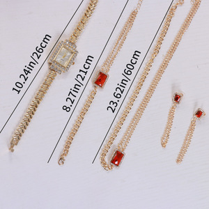 Women's Watch Jewelry <b>Set</b> Gold Tone Crystal Rhinestone Necklace <b>Bracelet</b> Earrings Gift <b>Set</b> 5 Piece Valentine's Day Present - Product Image 1
