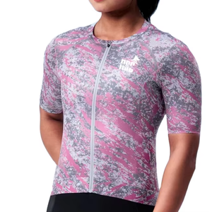 Maillot de cyclisme sur route à manches courtes en tissu côtelé imprimé marbré de haute qualité personnalisé pour femmes - Product Image 1
