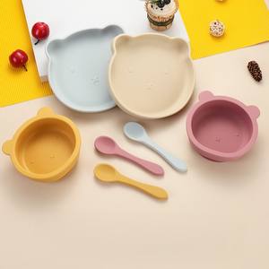 Juego de Vajilla de Silicona con Diseño de Oso de Dibujos Animados, Tazón de Alimentación <span class=keywords><strong>Complementaria</strong></span> para Niños, Bandeja Antideslizante, Juego de Tres Piezas para Alimentación de Bebés de <span class=keywords><strong>6</strong></span> <span class=keywords><strong>Meses</strong></span> - Product Image 1