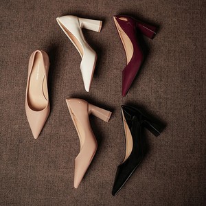 7777A Pointed Toe <b>Block</b> Heel Pumps Patent Leather High Heel Office Shoes Women Solid Color Fashion Trend - Product Image 2
