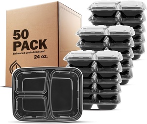 Contenants alimentaires jetables à 3 compartiments, vaisselle en plastique, micro-ondables, pour la préparation de repas à emporter - Product Image 1