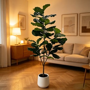 Árbol Artificial de Ficus Lyrata en Maceta Blanca para Decoración de Interiores, Hojas de Alta Simulación, Planta de Plástico - Product Image 4