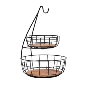 Panier en fil de fer à deux niveaux, aspect traditionnel, finition noire thermolaquée, pour organiser les produits alimentaires à bas prix - Product Image 2