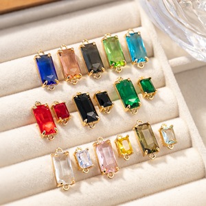 Konektor liontin kaca kristal persegi panjang lingkaran ganda tembaga berlapis emas untuk pembuatan gelang kalung anting modis Diy - Product Image 2