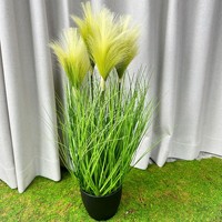 Plante artificielle de gazon de renard vert citron, fausse herbe de roseau en pot noir pour la décoration de salon nordique, étagère ou table