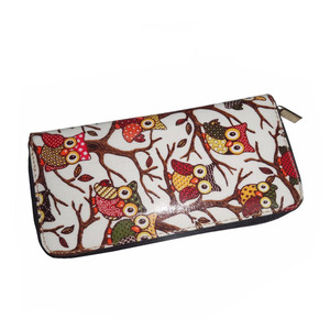 कस्टम प्यारा उल्लू मुद्रित टुकड़े टुकड़े में कैनवास यात्रा बटुआ पर्स जिपर के आसपास क्रेडिट कार्ड धारक आयोजक - Product Image 1