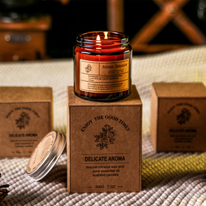 Pot en verre brun bougie parfumée cire de soja huile essentielle décoration de bougie aromatique de luxe dans une boîte en papier kraft <span class=keywords><strong>jaune</strong></span> - Product Image 6