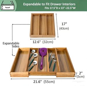 Organisateur de tiroir de cuisine en <span class=keywords><strong>bois</strong></span> d'acacia peu encombrant, porte-couverts extensible en <span class=keywords><strong>bois</strong></span>, plateau à couverts - Product Image 4