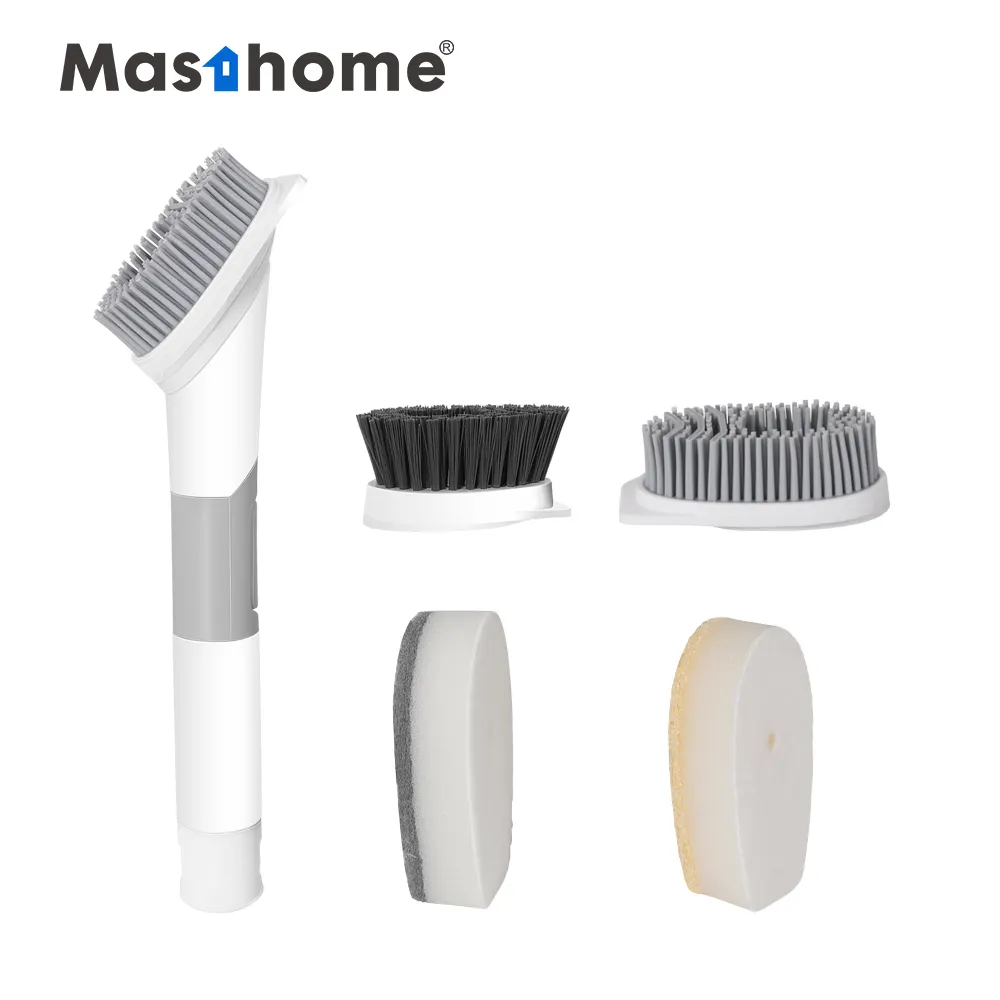 Masthomeスマートキッチンクリーナー3交換可能なクリーニングヘッドブラシ石鹸ディスペンシングスポンジ皿洗浄ブラシハンドル付き