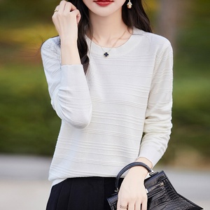 Suéter de Punto Acanalado Corto Estilo Coreano <span class=keywords><strong>La</strong></span> <span class=keywords><strong>Chapelle</strong></span>, Cuello Redondo Grueso, Color Sólido, para Mujer, Otoño, Manga Larga, Top Interior - Product Image 3
