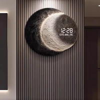 Tableau mural minimaliste Lune et Terre pour couloir, vision stéréo 3D, horloge numérique électronique ronde avec lumière LED