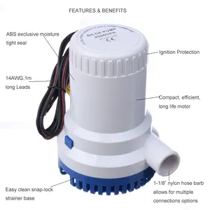 STARFLO — mini pompe électrique submersible pour bateau, 2000GPH 12V / 24V DC