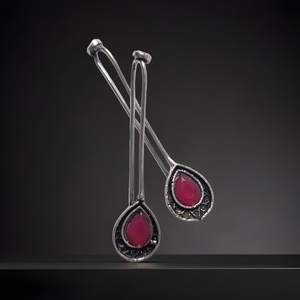 Premium Quality Red Gemstone <b>Earring</b> Trendy Sterling <b>Silver</b> with Gold Plating Handmade in India for <b>Weddings</b> and Parties - Product Image 3