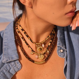 تخفيضات كبيرة على قلادات حبل قماشية بطباعة فهد فاتن قلب حب الشمس سحر حبل بوليستر ماء عذب قلادة لؤلؤ للنساء - Product Image 2