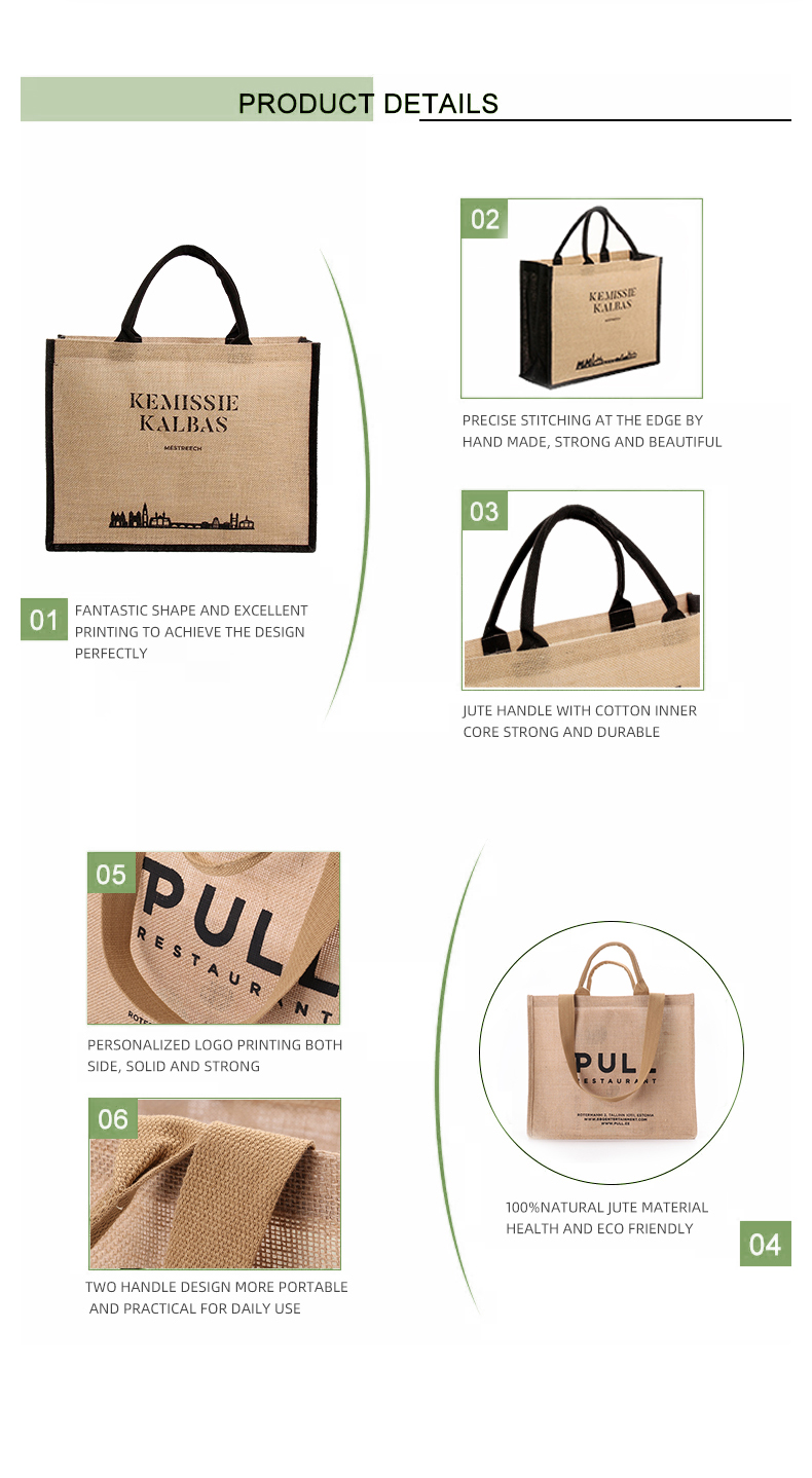 Reusable and Eco-friendly Jute bag custom logo printing jute tote bag heavy duty jute bag custom