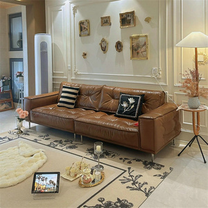 Ensemble de canapés sectionnels en <span class=keywords><strong>cuir</strong></span> <span class=keywords><strong>noir</strong></span> pur de style américain minimaliste, luxe léger, <span class=keywords><strong>canapé</strong></span> 3 places, rétro, rangée droite, canapés de salon - Product Image 4