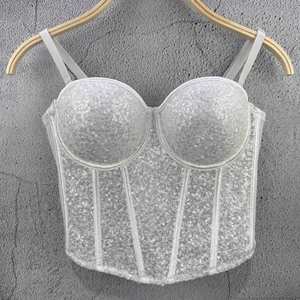 Top <span class=keywords><strong>Bandeau</strong></span> con Lentejuelas y Varillas, Estilo Coqueta - Top Corto Ajustado con Tirantes Finos y Varillas, para Mujer, Ajusta la Cintura, Primavera y Verano - Product Image 2