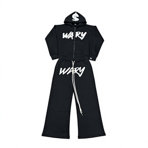 Ensemble de survêtement Wary Red à capuche, entièrement zippé, streetwear en coton, unisexe adulte, pour l'automne, imprimé lettres, coupe ample, design 2 en 1 - Product Image 3