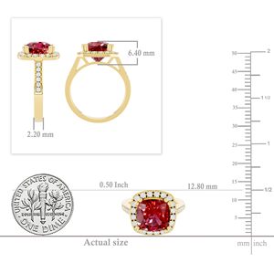SGARIT custom Women's 14K Yellow <b>Gold</b> Ruby <b>Cocktail</b> <b>Ring</b> Pave Setting Cushion Cut Diamond Halo Luxury Engagement Style Jewelry - Product Image 2